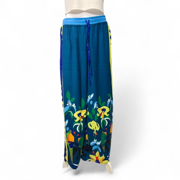 Anthropologie Celandine x Claire Colin Teal Wide Leg Drawstring Pants L Spring - Picture 5 of 8